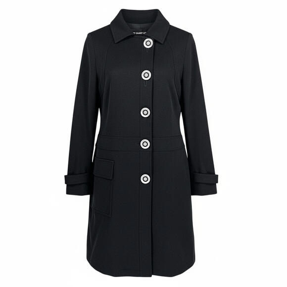 Y2K Mary Quant London Black Stretch Coat White Daisy Buttons Size 8 Japan Mod - Picture 8 of 14